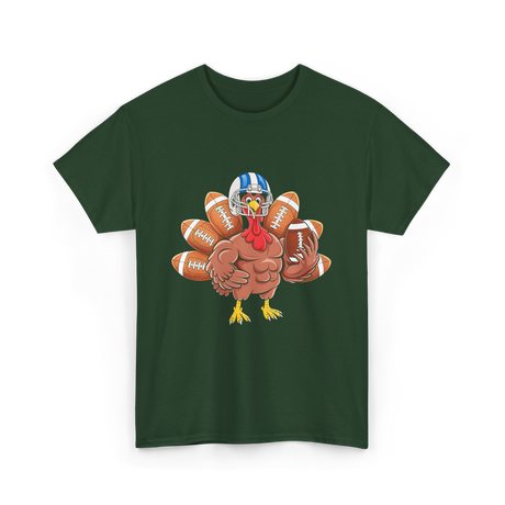 Football Turkey Thanksgiving Sports T-Shirt - Forest Green