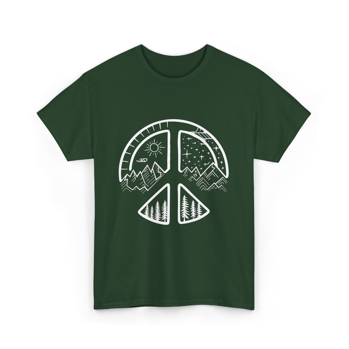 Four Seasons Peace Sign Adventure T-Shirt - Forest Green