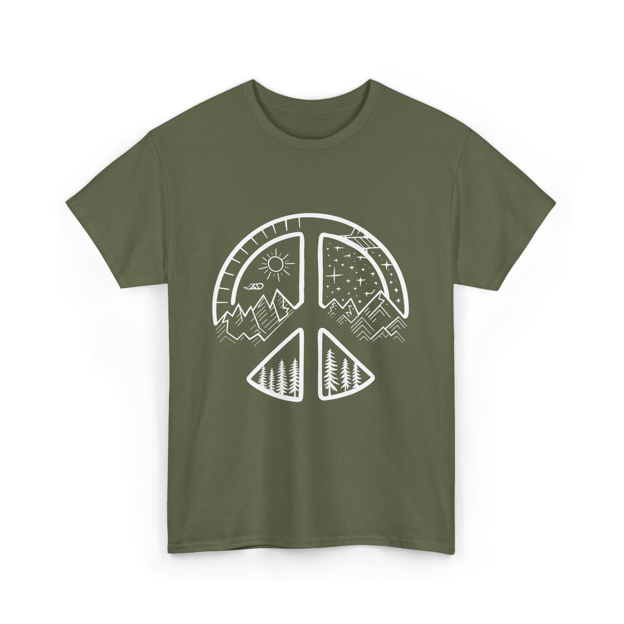 Four Seasons Peace Sign Adventure T-Shirt - Military Green