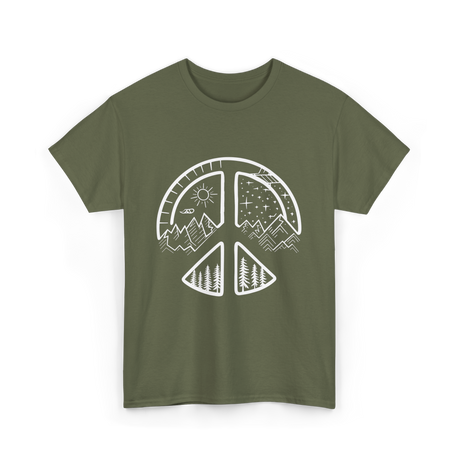 Four Seasons Peace Sign Adventure T-Shirt - Military Green