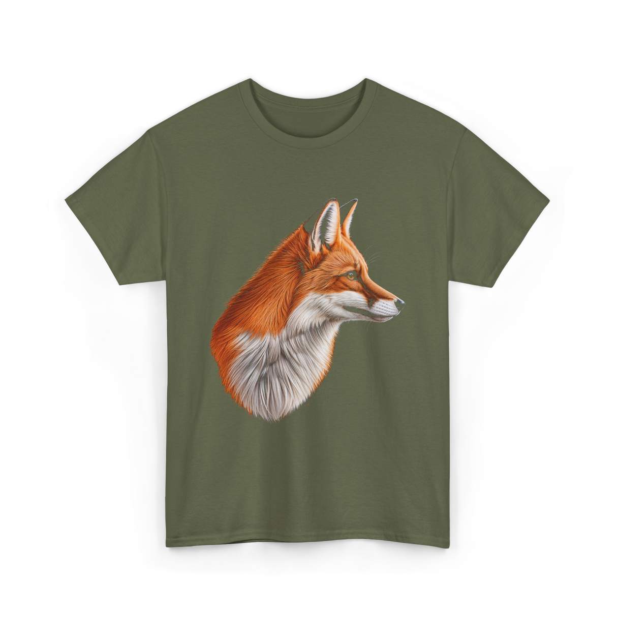 Fox Art Animal Lovers Fox T-Shirt - Military Green