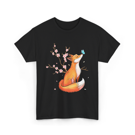 Fox Cherry Blossom Nature T-Shirt - Black