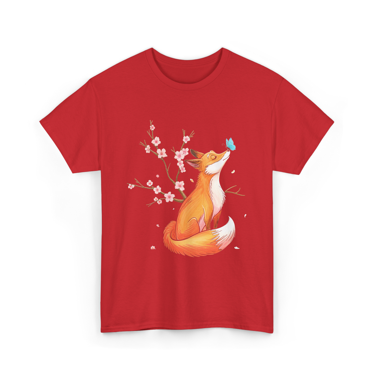 Fox Cherry Blossom Nature T-Shirt - Red