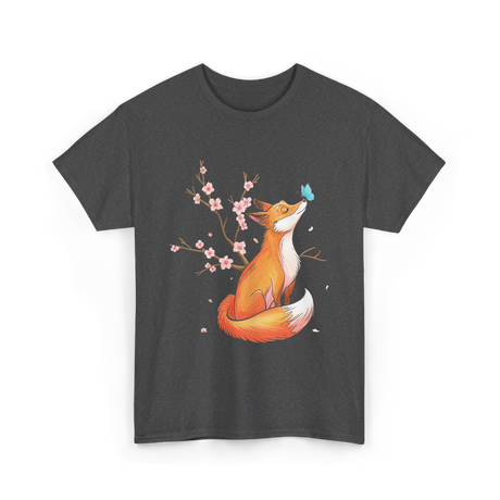 Fox Cherry Blossom Nature T-Shirt - Dark Heather