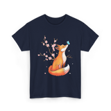 Fox Cherry Blossom Nature T-Shirt - Navy