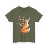 Fox Cherry Blossom Nature T-Shirt - Military Green