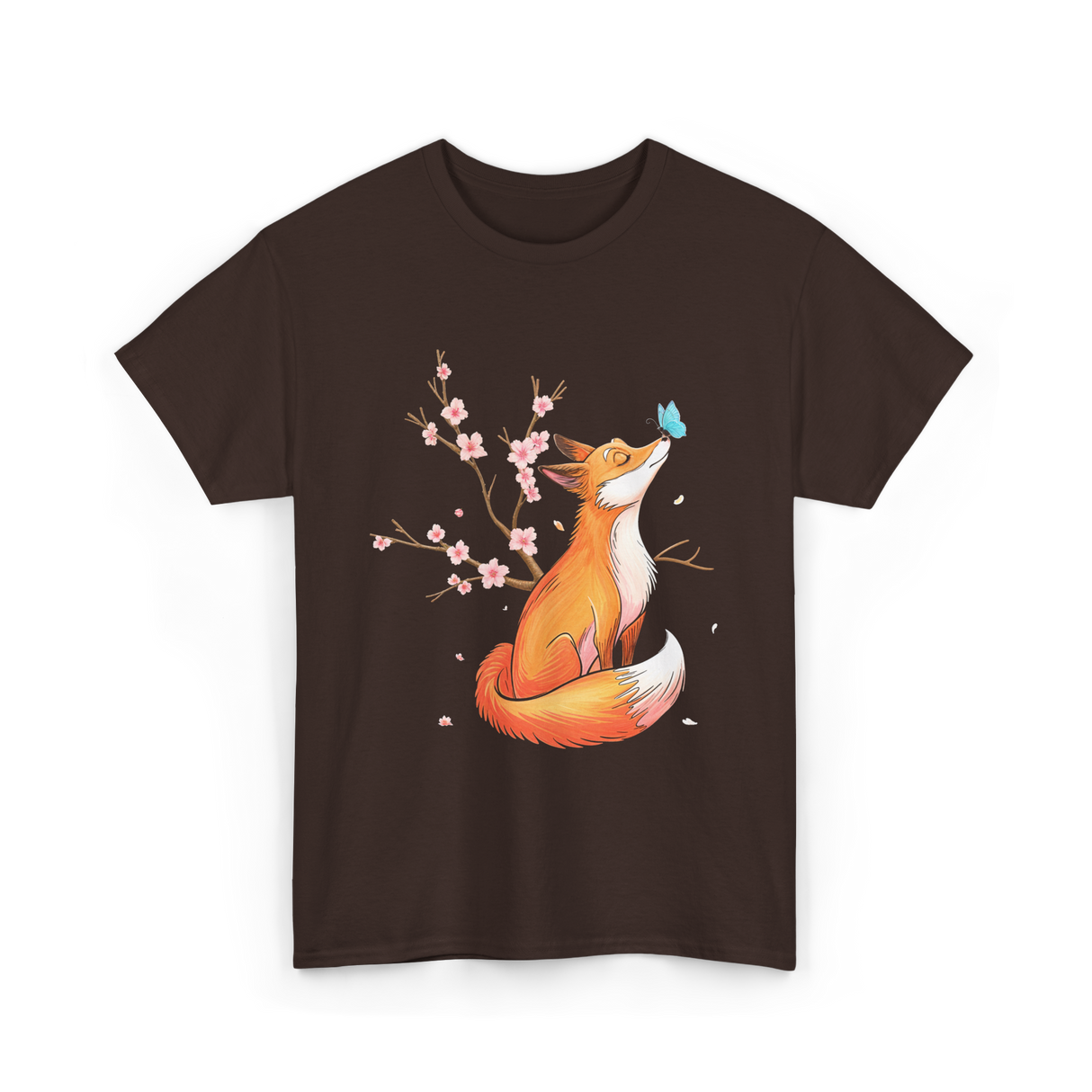 Fox Cherry Blossom Nature T-Shirt - Dark Chocolate