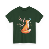 Fox Cherry Blossom Nature T-Shirt - Forest Green