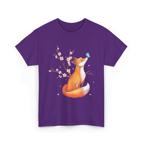 Fox Cherry Blossom Nature T-Shirt - Purple