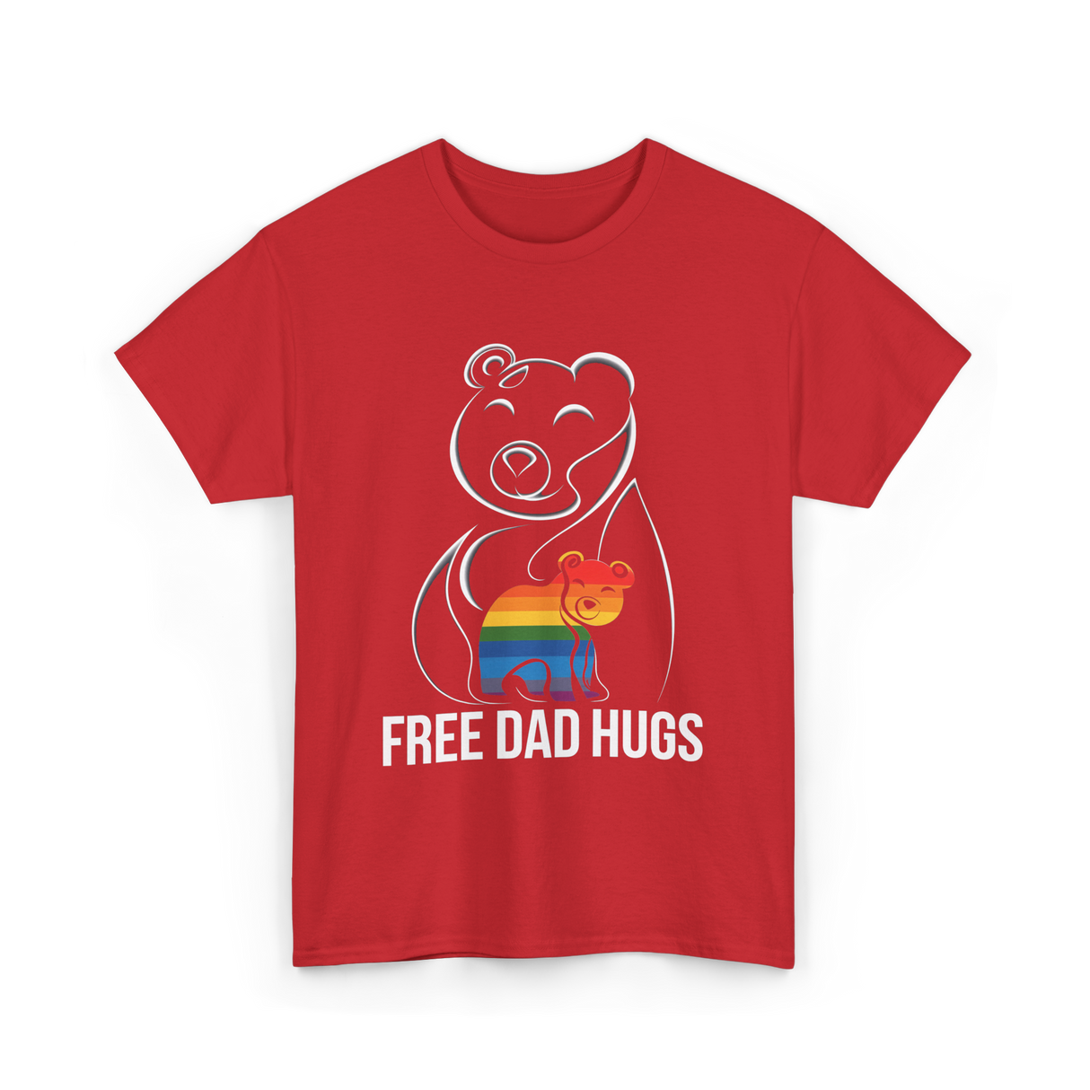 Free Dad Hugs Bear LGBT T-Shirt - Red