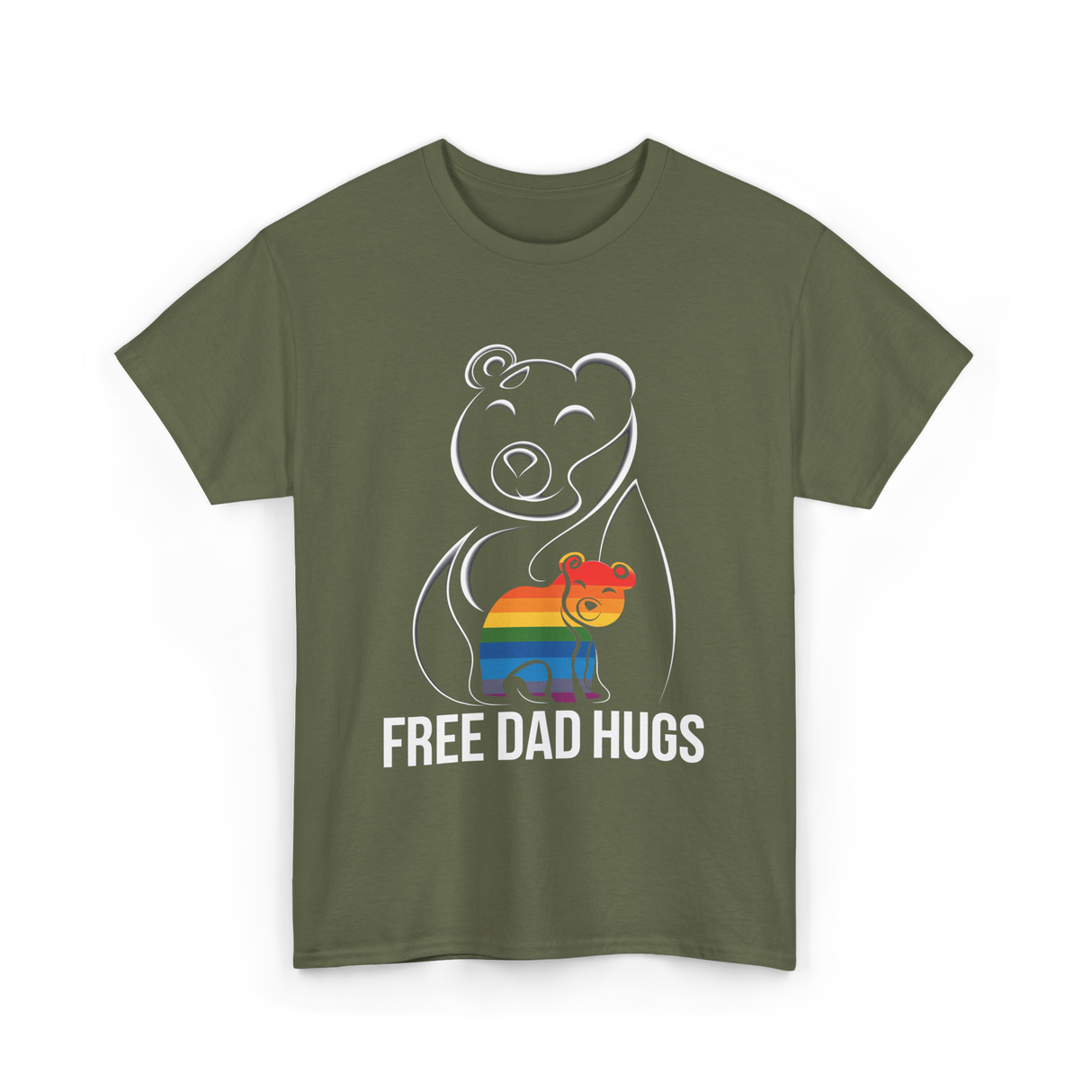 Free Dad Hugs Bear LGBT T-Shirt - Military Green