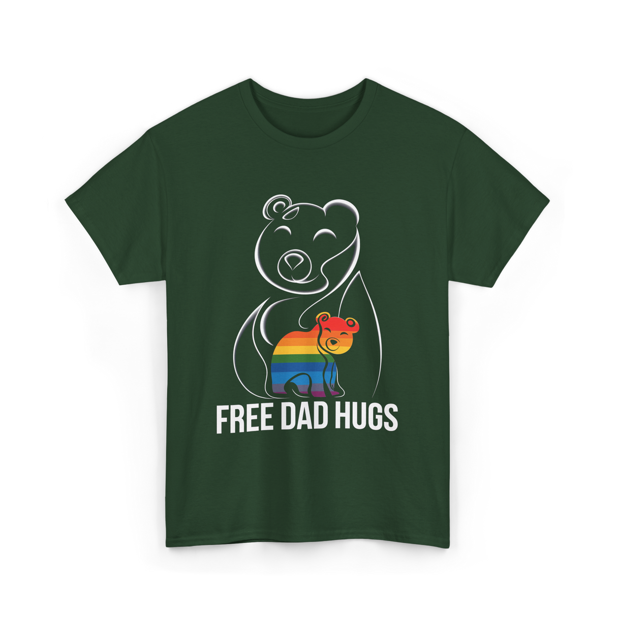 Free Dad Hugs Bear LGBT T-Shirt - Forest Green