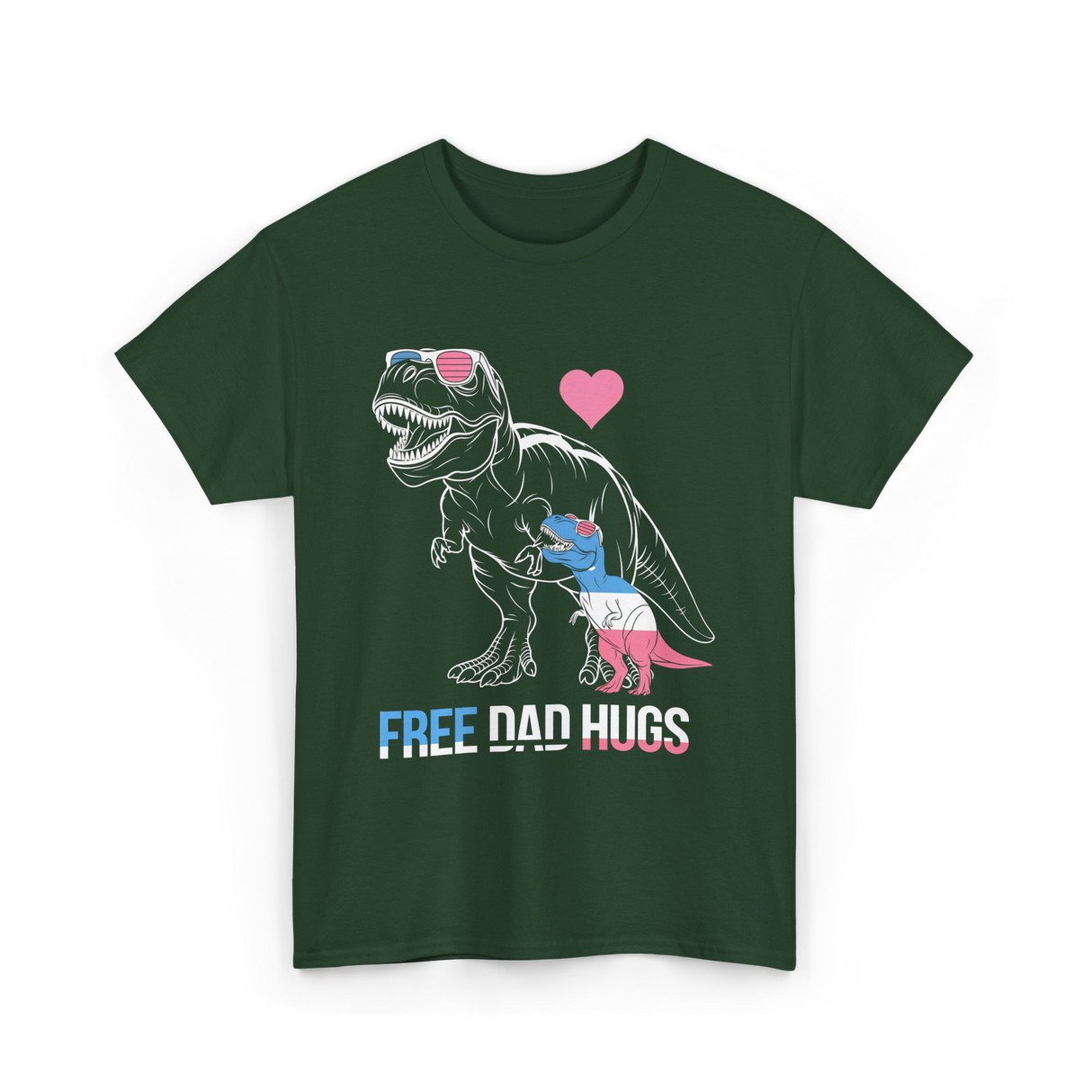 Free Dad Hugs Dinosaur Dad T-Shirt - Forest Green