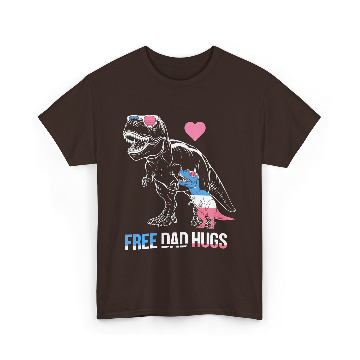 Free Dad Hugs Dinosaur Dad T-Shirt - Dark Chocolate