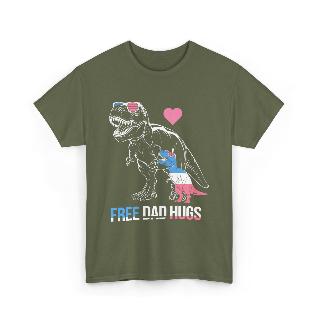 Free Dad Hugs Dinosaur Dad T-Shirt - Military Green