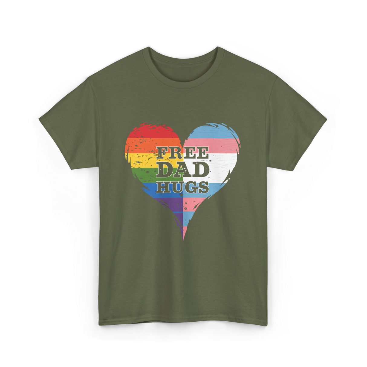 Free Dad Hugs LGBTQ Love T-Shirt - Military Green