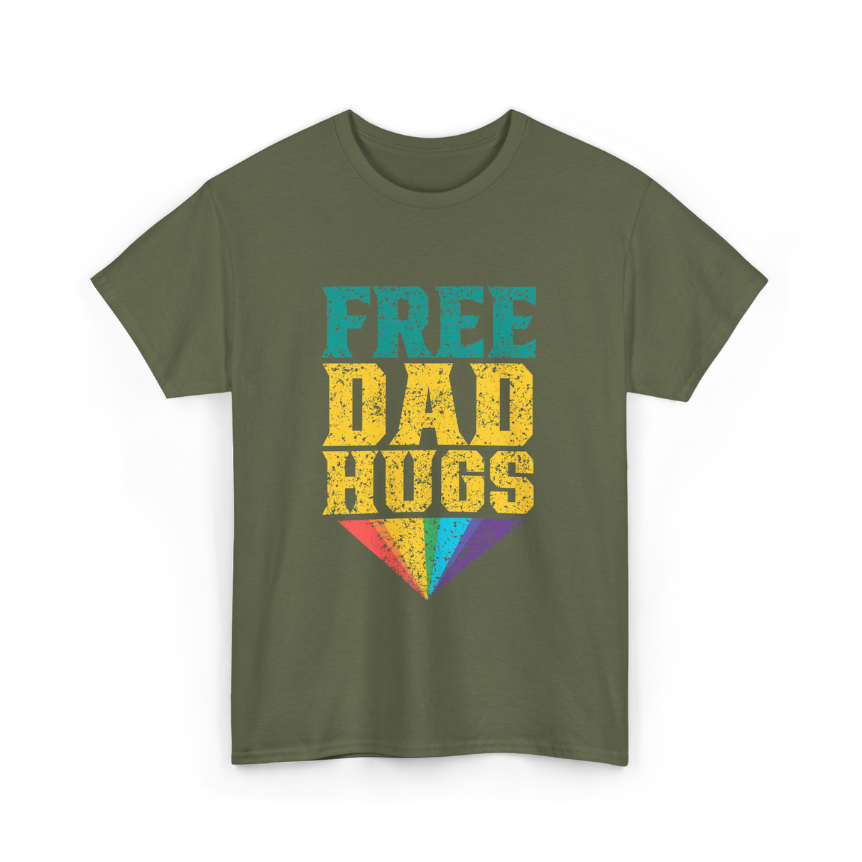 Free Dad Hugs Pride Rainbow T-Shirt - Military Green