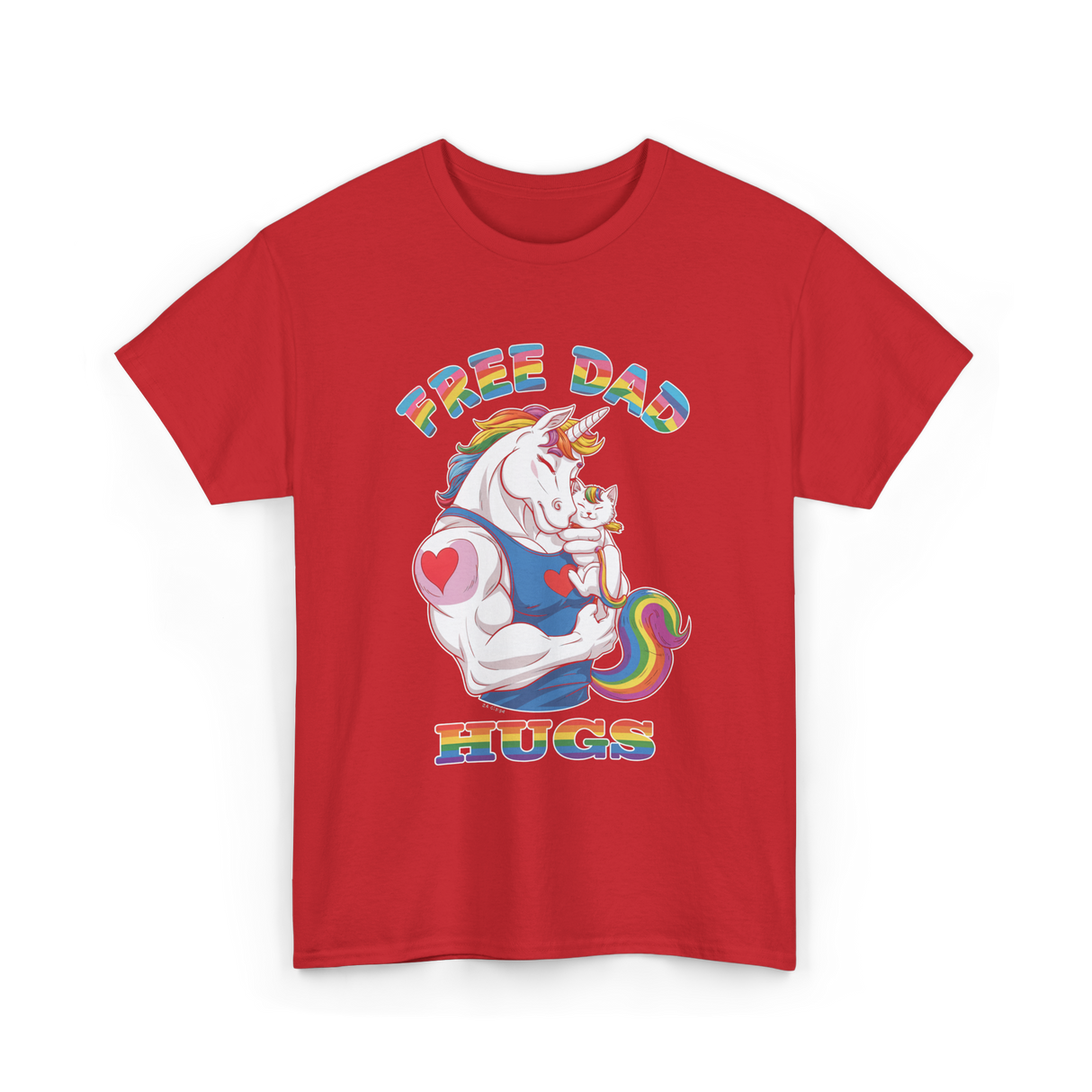 Free Dad Hugs Unicorn Pride T-Shirt - Red