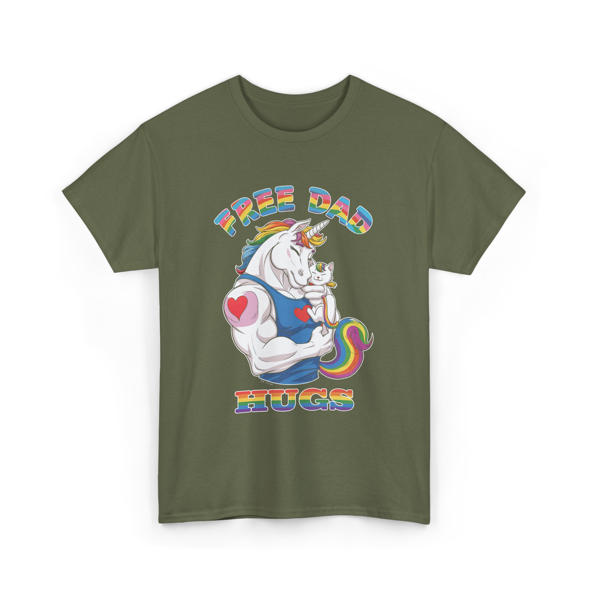 Free Dad Hugs Unicorn Pride T-Shirt - Military Green