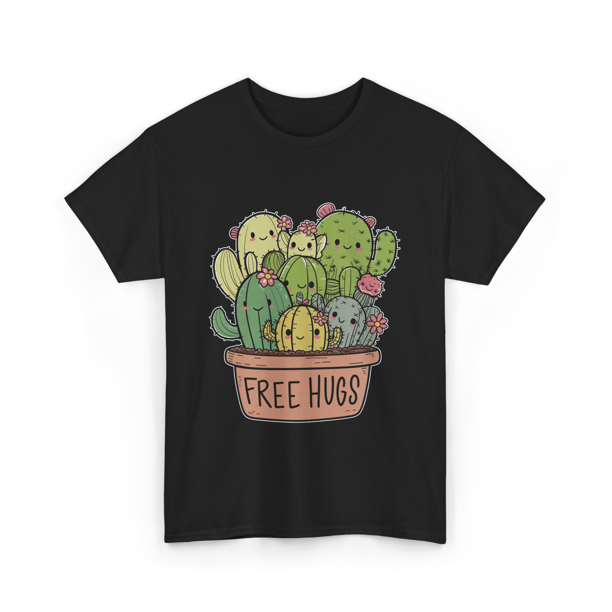 Free Hugs Cactus Cacti T-Shirt - Black