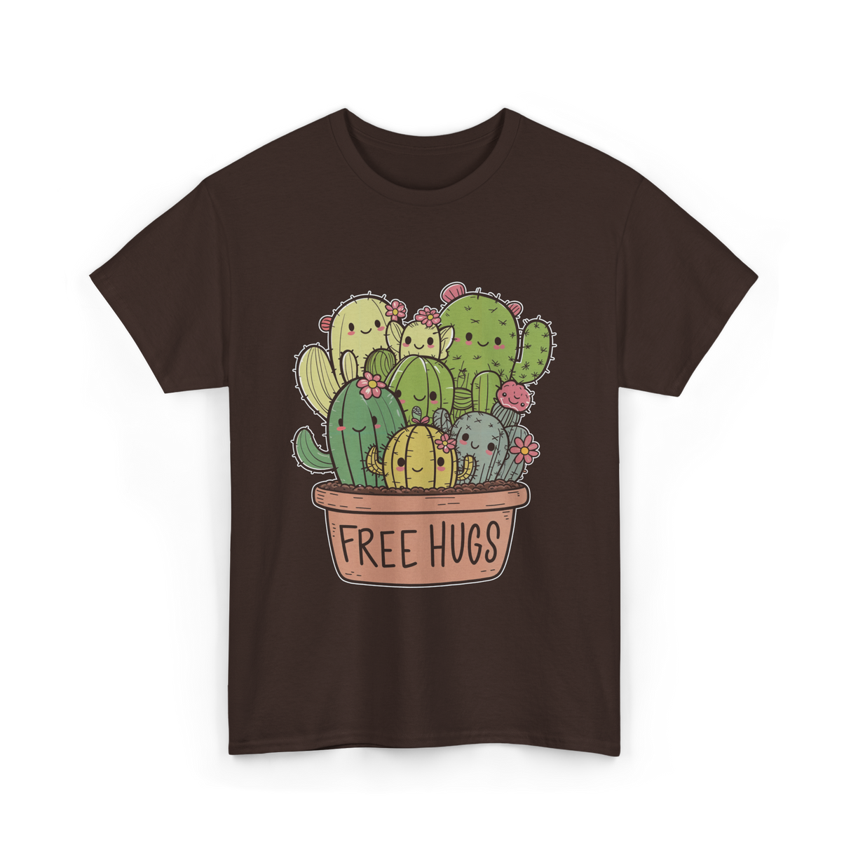 Free Hugs Cactus Cacti T-Shirt - Dark Chocolate