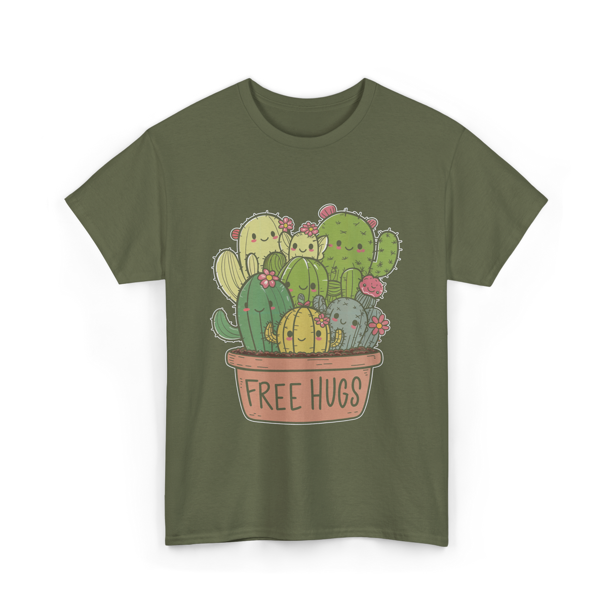 Free Hugs Cactus Cacti T-Shirt - Military Green