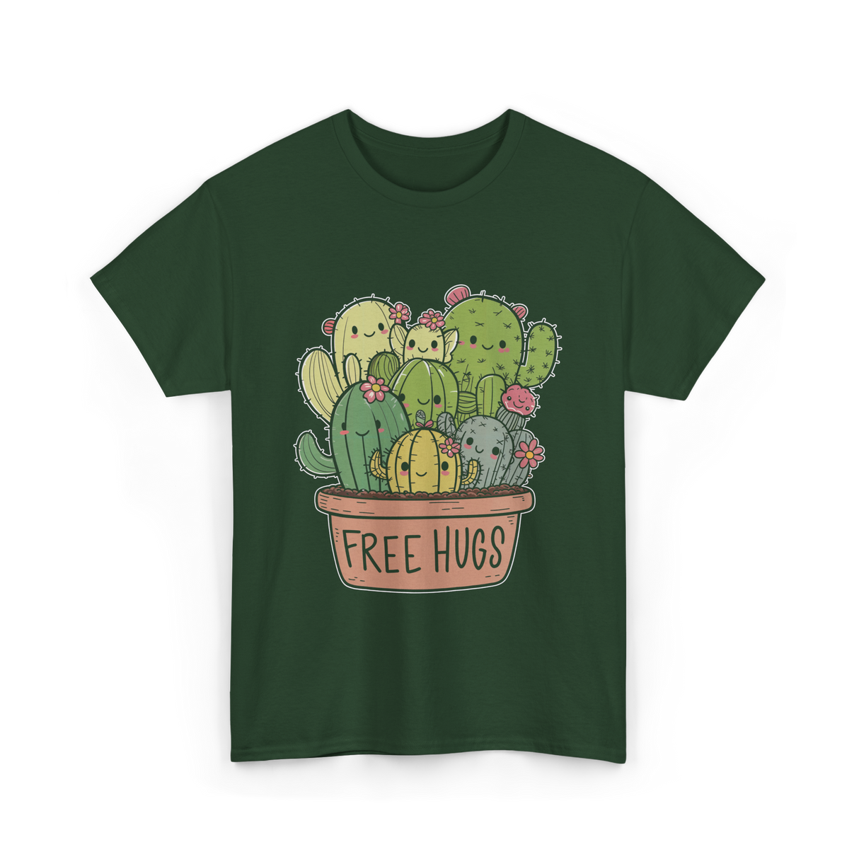 Free Hugs Cactus Cacti T-Shirt - Forest Green