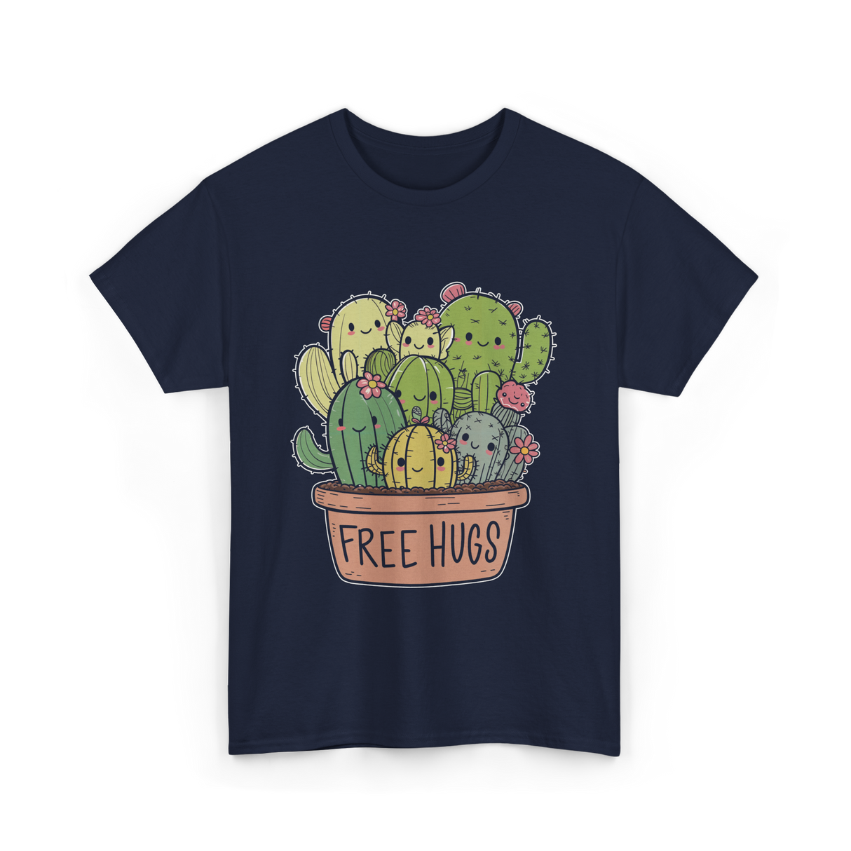 Free Hugs Cactus Cacti T-Shirt - Navy