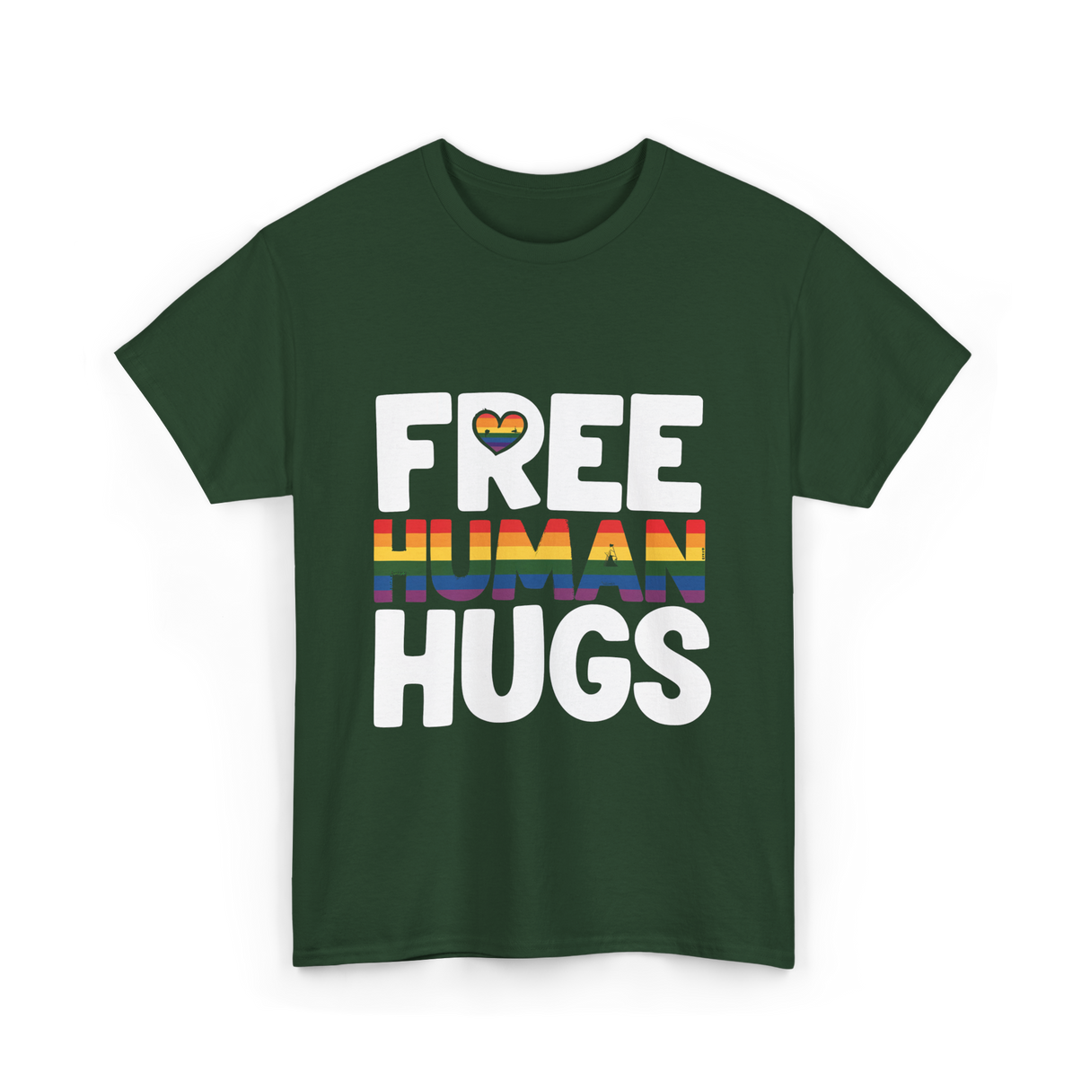 Free Human Hugs Pride T-Shirt - Forest Green