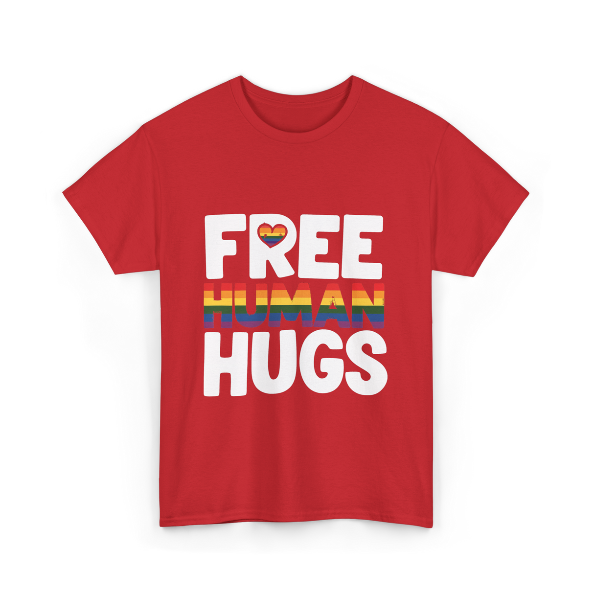 Free Human Hugs Pride T-Shirt - Red