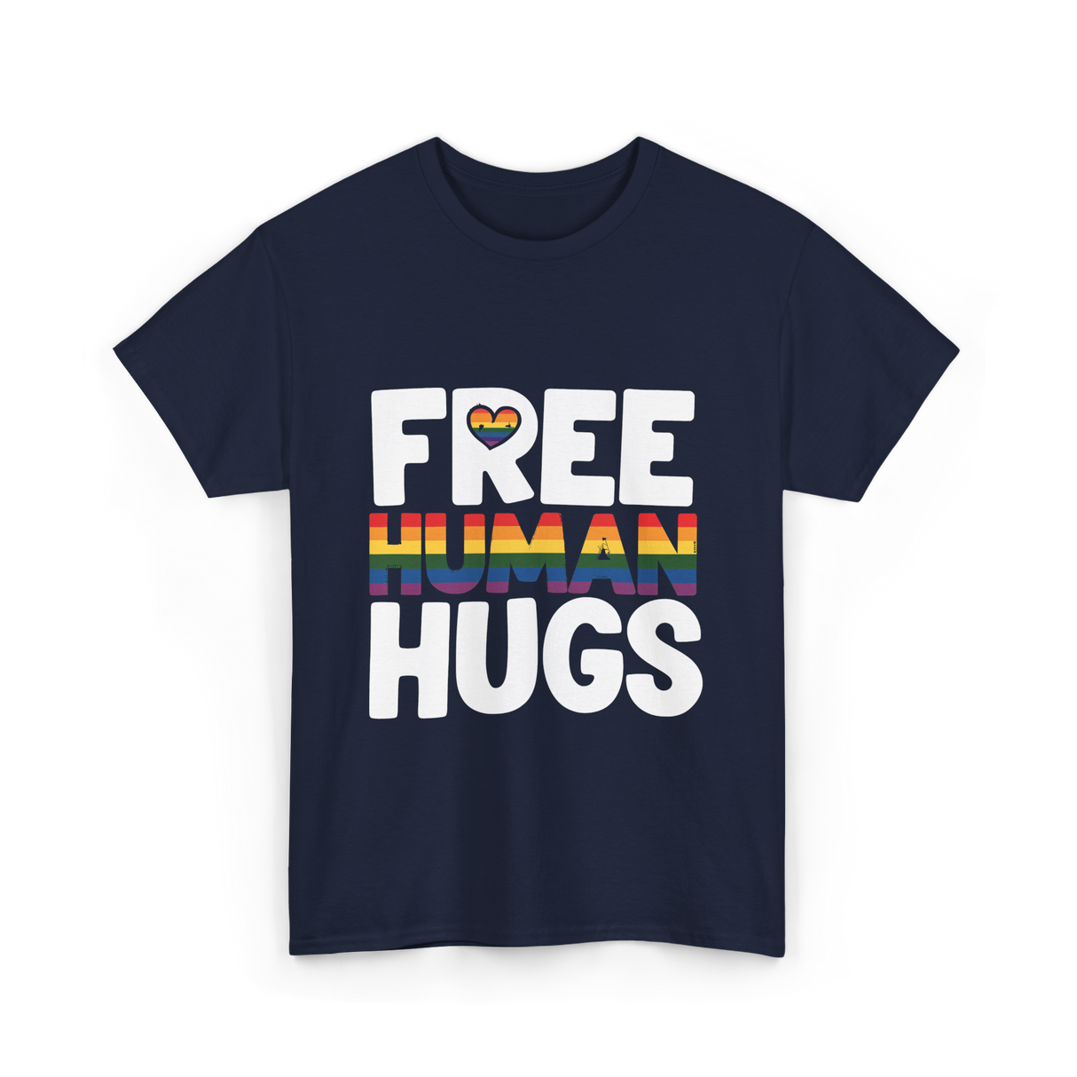 Free Human Hugs Pride T-Shirt - Navy