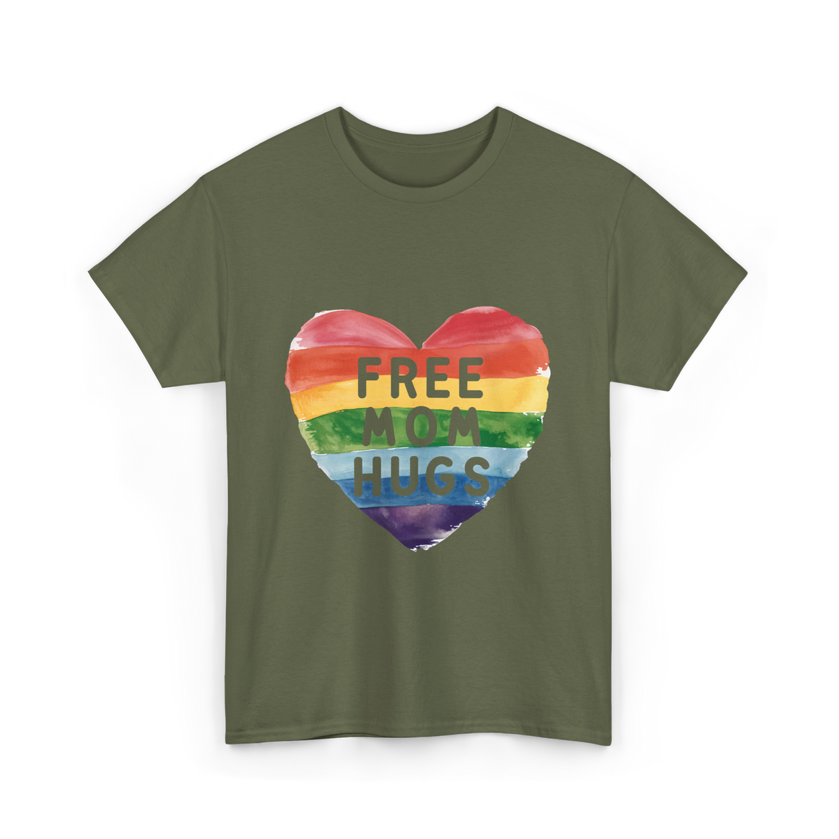 Free Mom Hugs LGBT Pride Love T-Shirt - Military Green