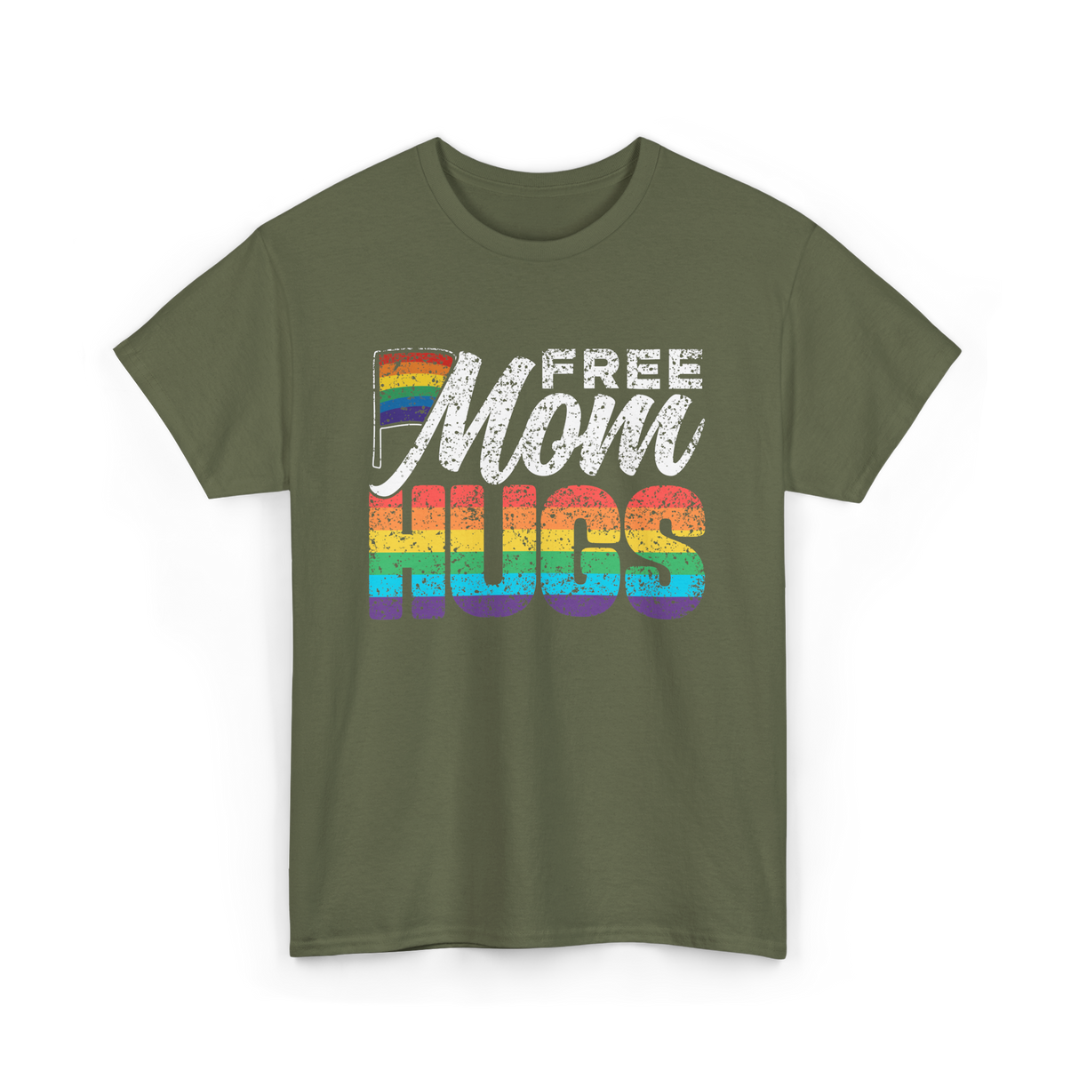 Free Mom Hugs LGBTQ Pride T-Shirt - Military Green