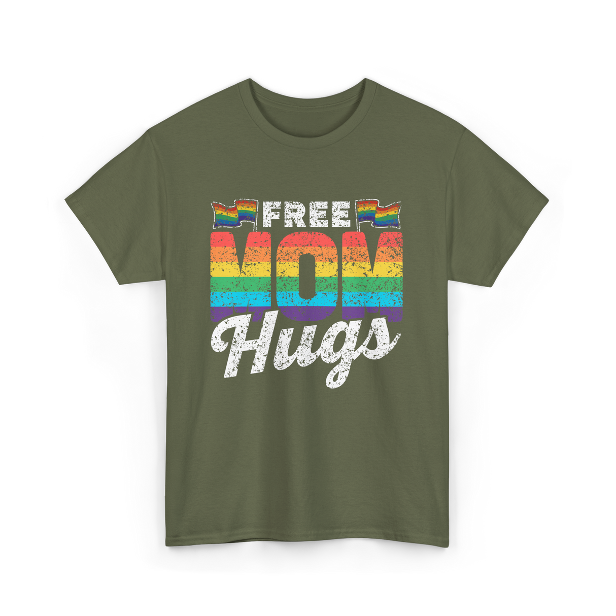 Free Mom Hugs LGBTQ Pride T-Shirt - Military Green