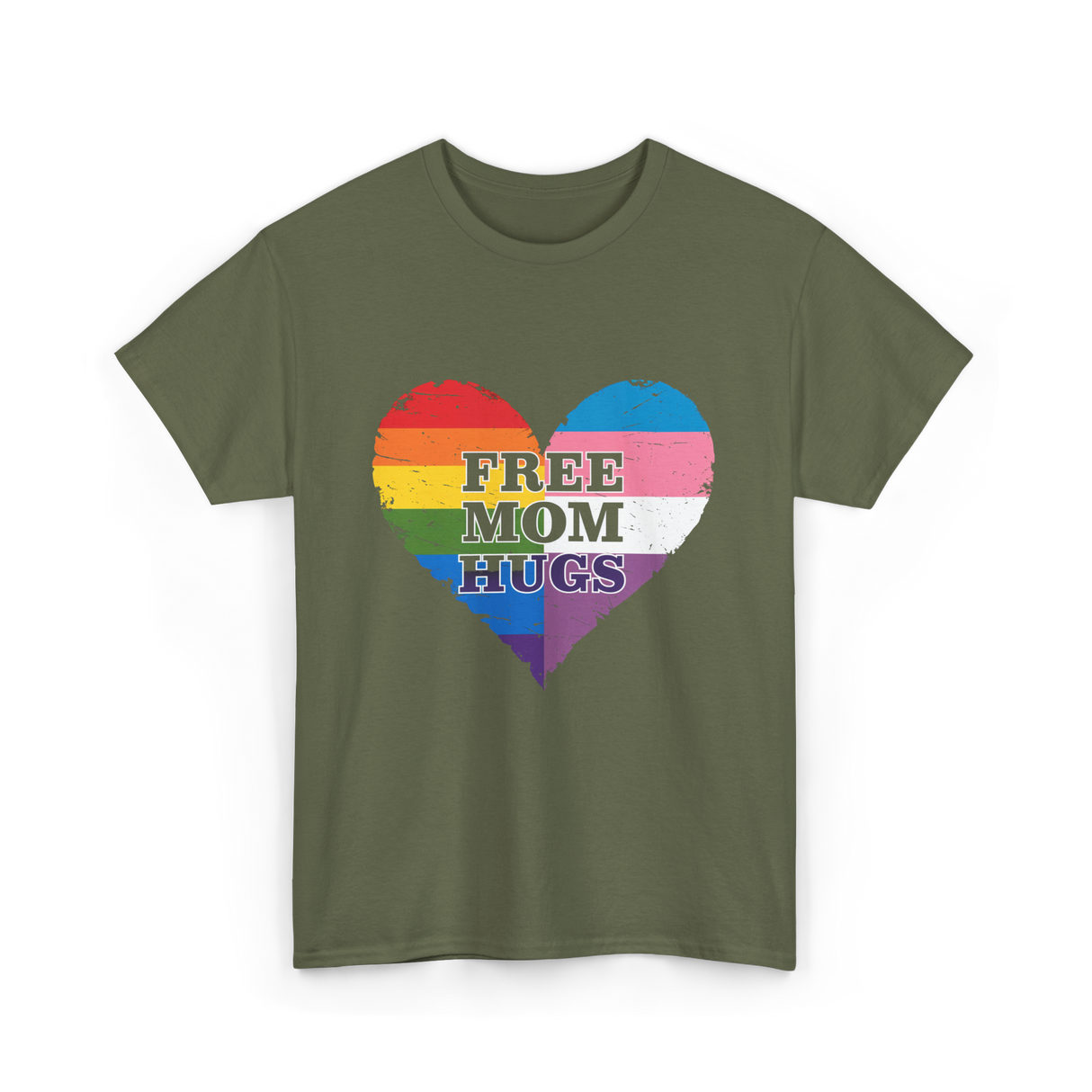 Free Mom Hugs Love Support T-Shirt - Military Green