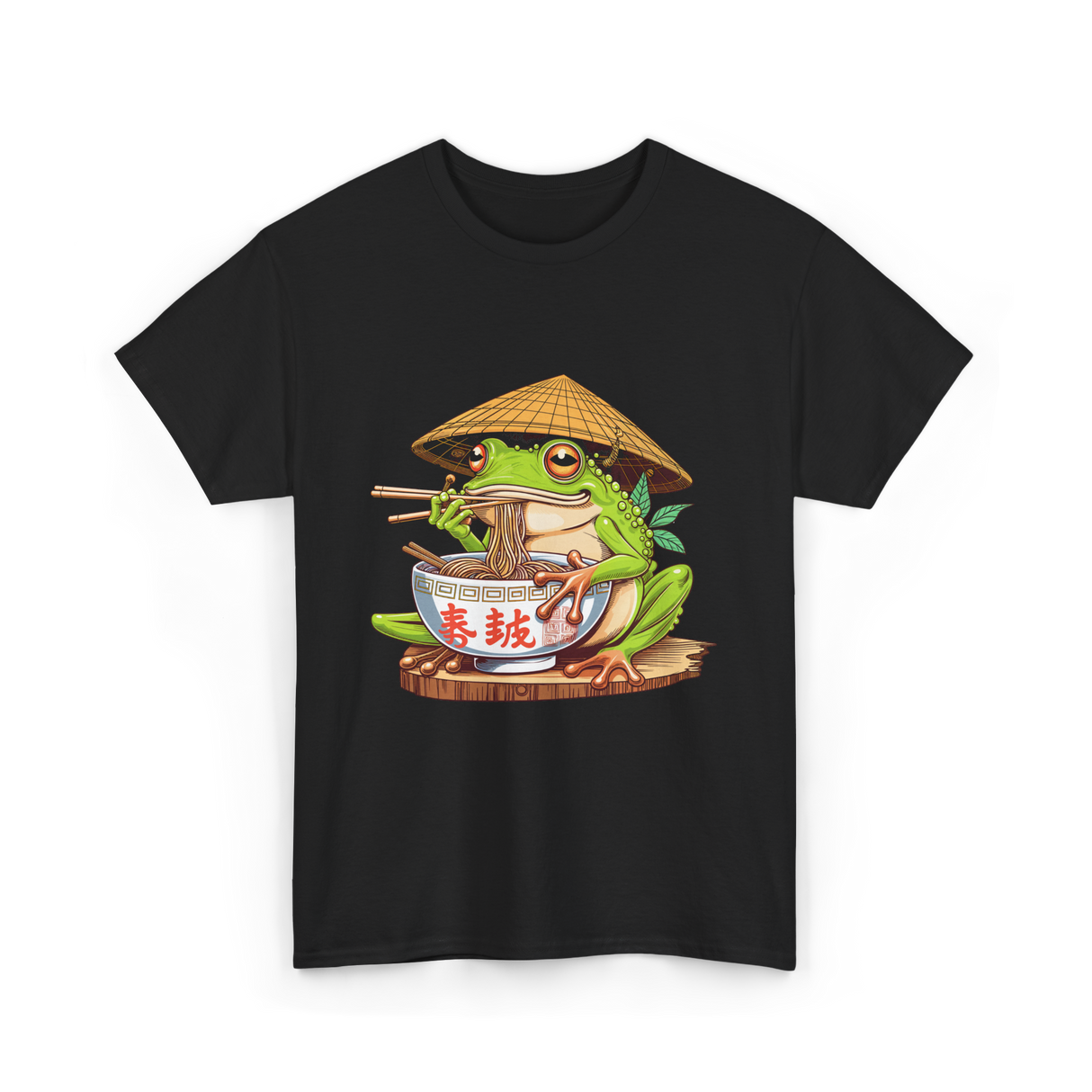 Frog Eating Ramen Japanese T-Shirt - Black