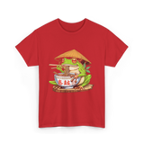 Frog Eating Ramen Japanese T-Shirt - Red