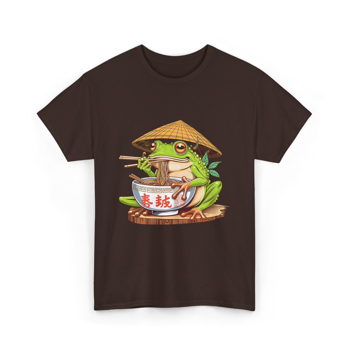 Frog Eating Ramen Japanese T-Shirt - Dark Chocolate