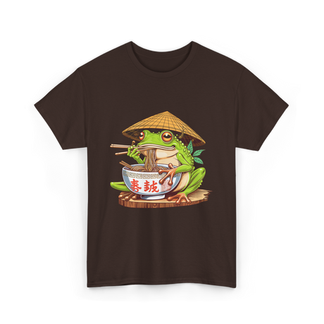 Frog Eating Ramen Japanese T-Shirt - Dark Chocolate