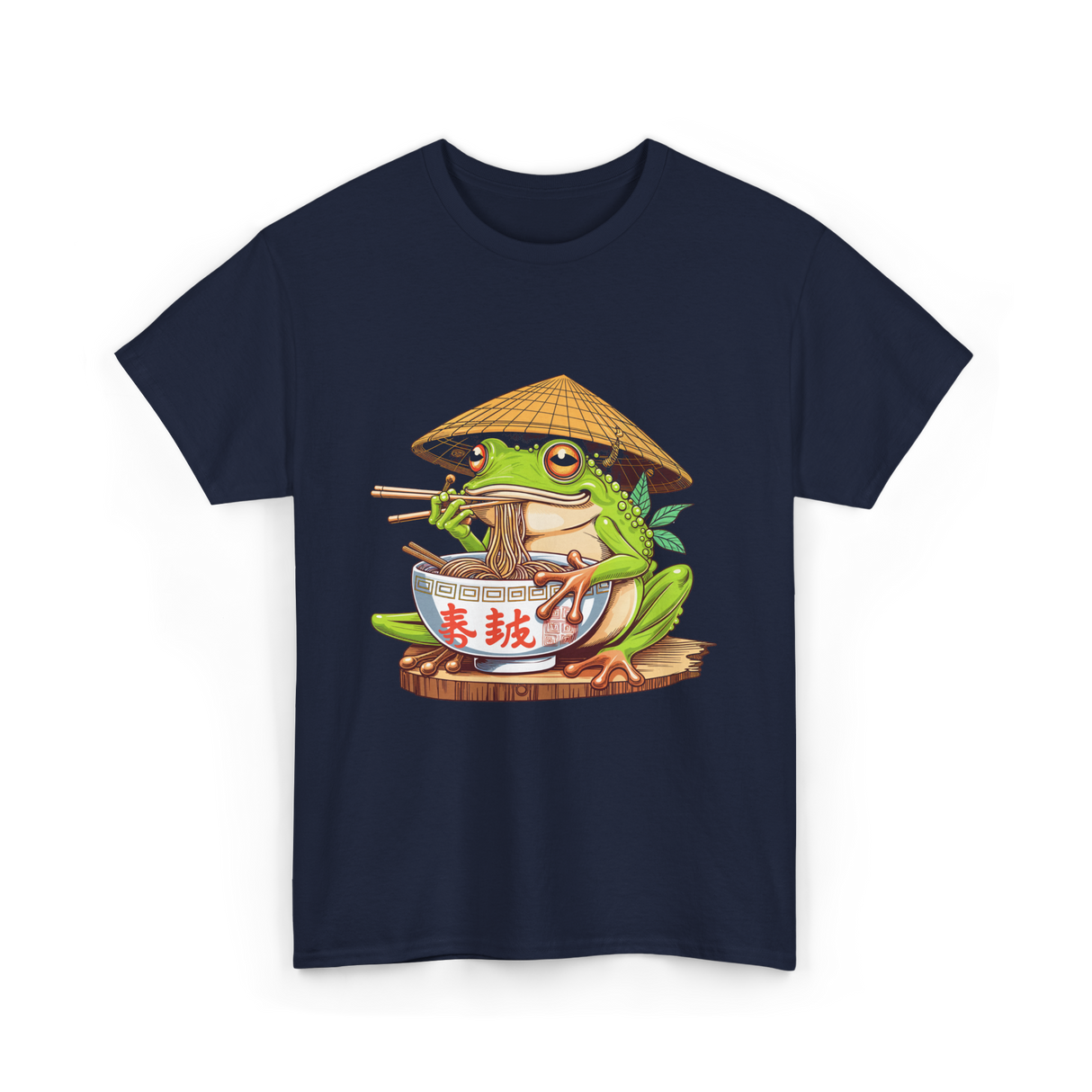 Frog Eating Ramen Japanese T-Shirt - Navy