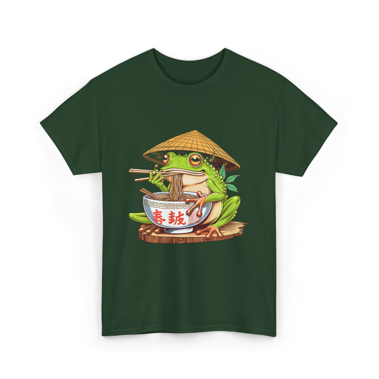 Frog Eating Ramen Japanese T-Shirt - Forest Green