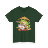 Frog Eating Ramen Japanese T-Shirt - Forest Green