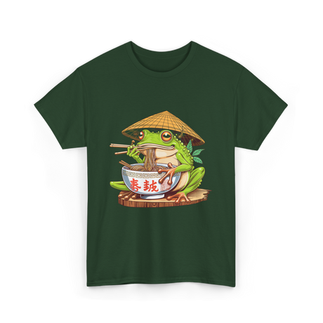 Frog Eating Ramen Japanese T-Shirt - Forest Green