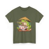 Frog Eating Ramen Japanese T-Shirt - Military Green