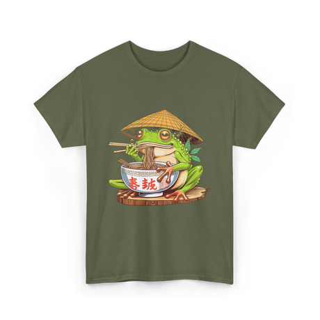 Frog Eating Ramen Japanese T-Shirt - Military Green