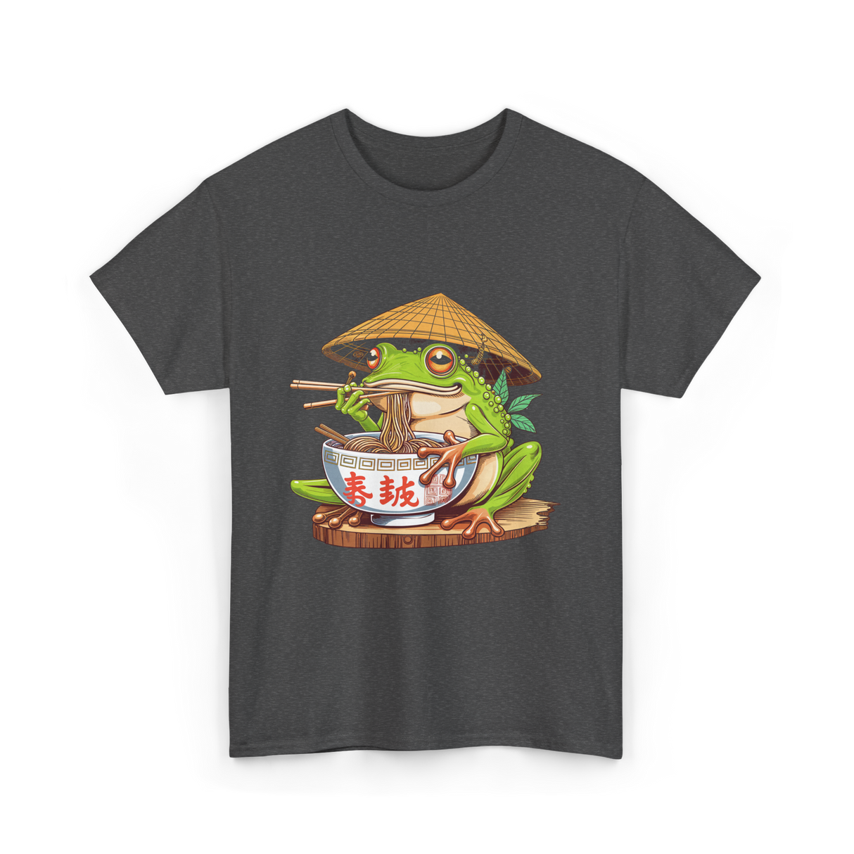 Frog Eating Ramen Japanese T-Shirt - Dark Heather