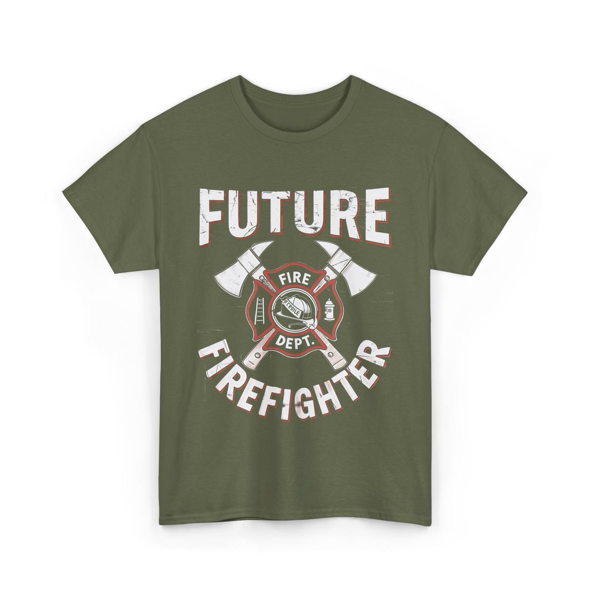 Future Firefighter Fire Dept Firefighting T-Shirt - Military Green