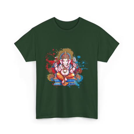 Ganesha Spiritual Meditation Hindu T-Shirt - Forest Green