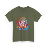 Ganesha Spiritual Meditation Hindu T-Shirt - Military Green