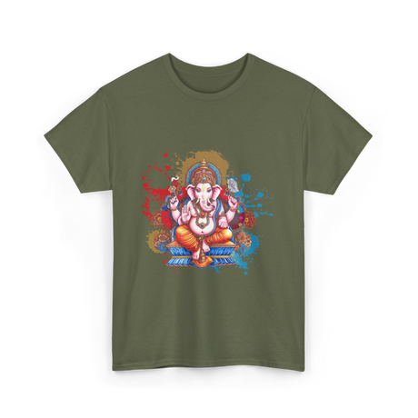 Ganesha Spiritual Meditation Hindu T-Shirt - Military Green